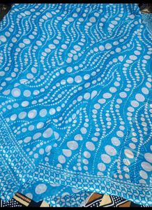 Blue Saree with White Polka Dots