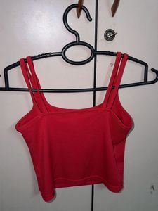 Red Graphic Print Crop Top