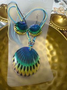 Peacock Feather Design Necklace &amp; Earrings Set