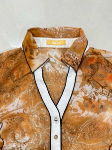 Patterned Button-Up Sheer Shirt