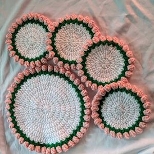 Crochet Pink Tulip Coasters Set
