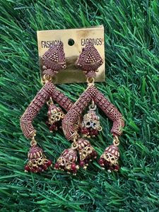 Elegant Red & Gold Jhumka Earrings