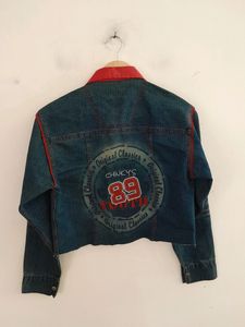 Retro Denim Jacket with Red Accents