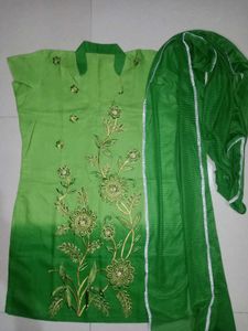 women kurta pant dupatta set (green)