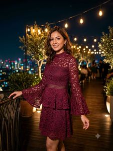 Elegant Maroon Lace Bell Sleeve Dress