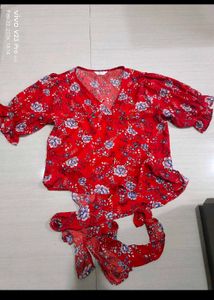 Boho Red Floral Wrap Top