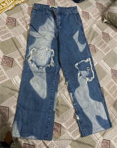 Distressed Wide Leg Denim Jeans