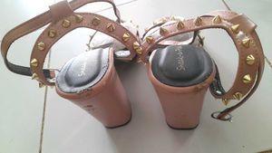 Studded Pink Block Heels with flaws