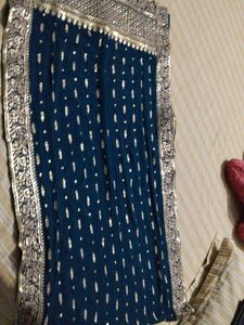 Elegant Teal duppta with Gold Embroidery