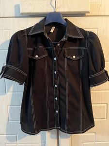 Co-ord set Black Button-Up Top Puff Sleeves c