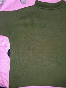 Olive Green Ribbed Mock Neck Top