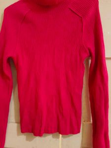 Hot Pink Ribbed Turtleneck Sweater