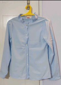 Light Blue Button-Up Ruffle Top