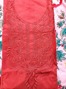 Red Embroidered Kurta Set (unstitched)