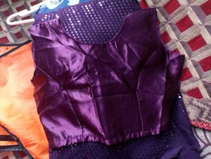 Purple Sequin Saree with stylish  stitch blouse