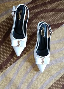 Elegant White Bow Slingback Heels