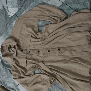 Chic Beige tie up Shirt Dress