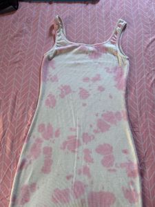Pink Ribbed Tie-Dye Mini Dress