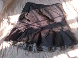 flowy ruffle Denim Skirt with Lace Trim