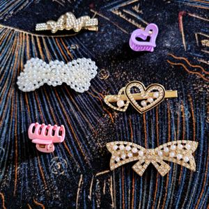 Stylish Pearl &amp; Rhinestone Hair Clips Set