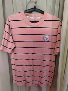 Pink Striped T-Shirt with Bear Patch