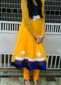Yellow Anarkali Suit with Blue Border