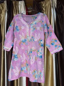 Pink Floral Cotton Kurta