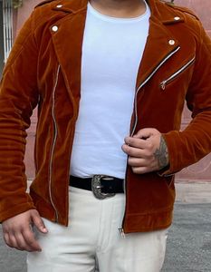 Men's Brown Velvet Biker Jacket
