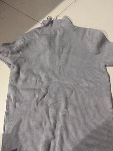 Grey Ribbed Half Zip Top