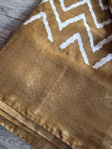 Elegant Gold &amp; White Saree with Blouse