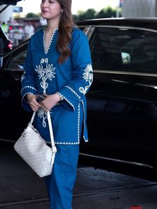 Celeb Style Blue Embroidered Co-ord Set