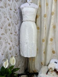 Sparkling White Sequin Tube Midi skirt