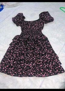 Lolita Floral Puff Sleeve Tiered Dress