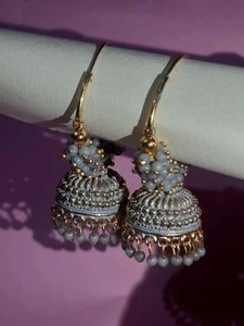 Beautiful Grey Beaded Jhumka Earrings