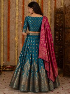 Brocade Lehenga Choli with Pink Dupa