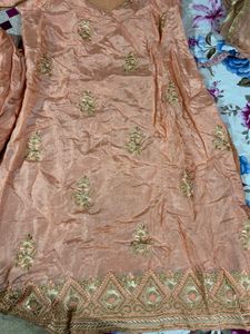 Peach Embroidered silk suit premium