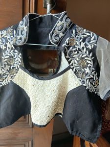 UNSTICHED.  Elegant Black &amp; cream Embroidered Blou