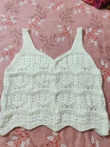Cream Crochet Knit Tank Top