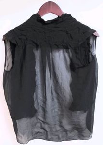 Black Sheer Button-Down Top