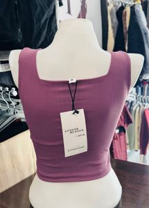 Mauve Ribbed Crop Tank Top