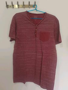 Men's Maroon Henley T-Shirt