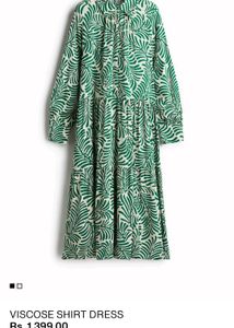 ​H&M Green & White Printed Viscose Shirt Dress