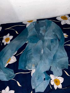 Chic Blue Tie-Dye Bell Sleeve Top