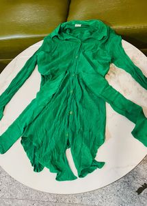 Vibrant Green Crinkle Button-Up Top