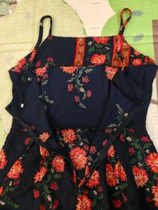 Women Summer Floral Blue Spaghetti Dress