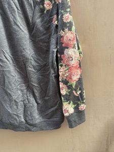 Grey Floral Sleeve Sweatshirt