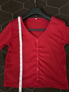 Cute Red Button-Up Cardigan Top