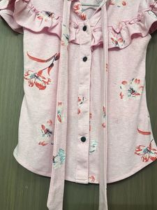 Cute Pink Floral Ruffle Top