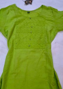 Lime Green Embroidered Kurta