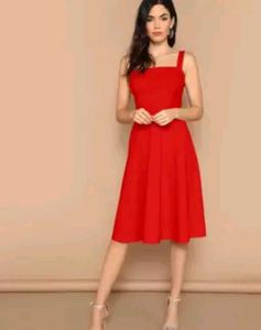 Elegant Red Fit &amp; Flare Midi Dress
